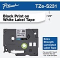 Brother P-touch TZe-S231 Laminated Extra Strength Label Maker Tape, 1/2 x 26-2/10, Black on White