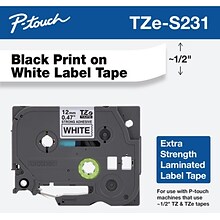 Brother P-touch TZe-S231 Laminated Extra Strength Label Maker Tape, 1/2 x 26-2/10, Black on White