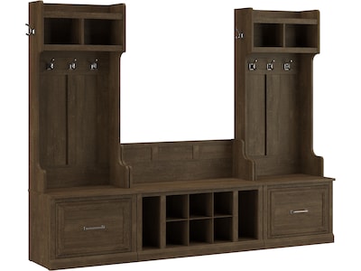 Bush Furniture Woodland Entryway Storage Set with Hall Trees and Shoe Bench with Drawers, Ash Brown