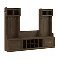 Bush Furniture Woodland Entryway Storage Set with Hall Trees and Shoe Bench with Drawers, Ash Brown