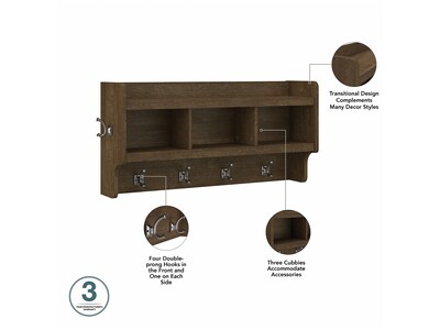 Bush Furniture Woodland 40W Shoe Storage Bench with Doors and Wall Mounted Coat Rack, Ash Brown (WDL003ABR)