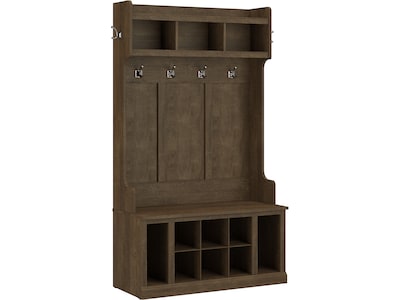 Bush Furniture Woodland 40W Hall Tree and Shoe Storage Bench with Shelves, Ash Brown (WDL002ABR)