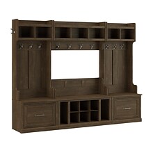 Bush Furniture Woodland Full Entryway Storage Set with Coat Rack and Shoe Bench with Drawers, Ash Br