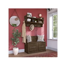 Bush Furniture Woodland 40W Entryway Bench with Doors and Wall Mounted Coat Rack, Ash Brown (WDL009A