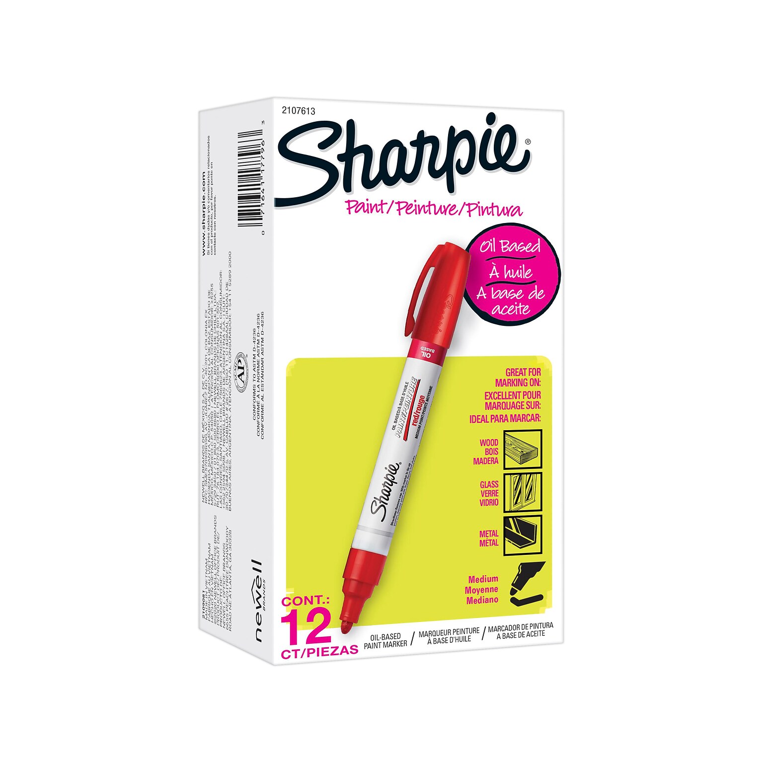 Sharpie Oil-Based Paint Marker, Medium Tip, Red, Dozen (2107613)