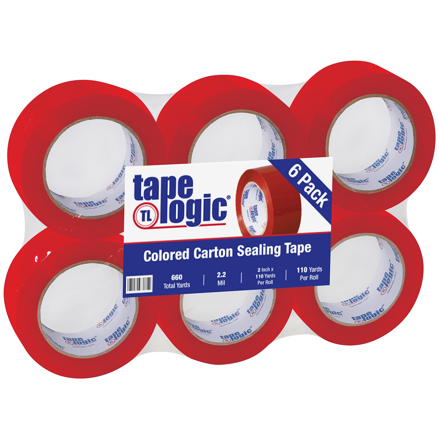 Tape Logic Colored Carton Sealing Heavy Duty Packing Tape, 2 x 110 yds., Red, 6/Carton (T90222R6PK)