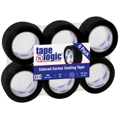 Tape Logic Colored Carton Sealing Heavy Duty Packing Tape, 2 x 110 yds., Black, 6/Carton (T90222BK6