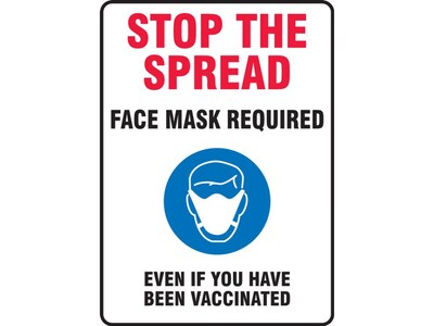 Accuform Face Mask Required Surface Mounting Sign, 10 x 14, White/Red/Black/Blue (MBDX504VP)