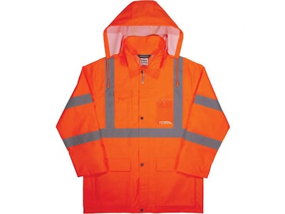 Ergodyne GloWear 8366 Lightweight High-Visibility Rain Jacket, ANSI Class R3, Orange, Large (24364)
