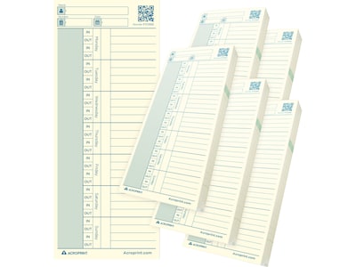 Acroprint Authentic Time Card for ES700/ES900/Green Time Clock, 250/Pack (01-0296-004)