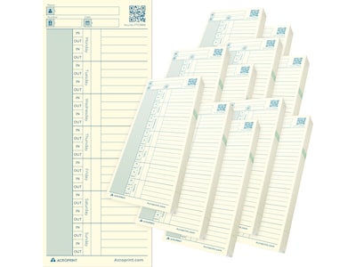 Acroprint Authentic Time Card for ES700/ES900/Green Time Clock, 550/Pack (01-0296-007)