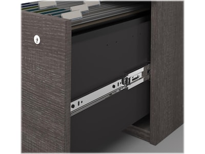 Bestar Logan 66" U-Shaped Executive Desk with Hutch, Lateral File Cabinet, and Bookcase, Bark Grey (46851-47)