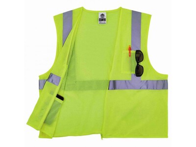 Ergodyne GloWear 8256Z High-Visibility Zipper Safety Vest, Class 2, Small/Medium, Lime (21573)