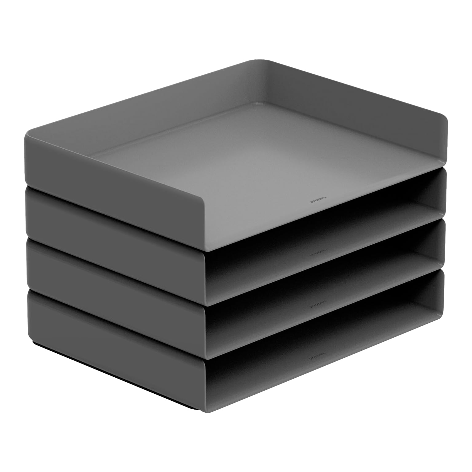 Poppin Stackable Front Loading Letter Tray, Letter Size, Dark Gray, 4/Pack (108518)