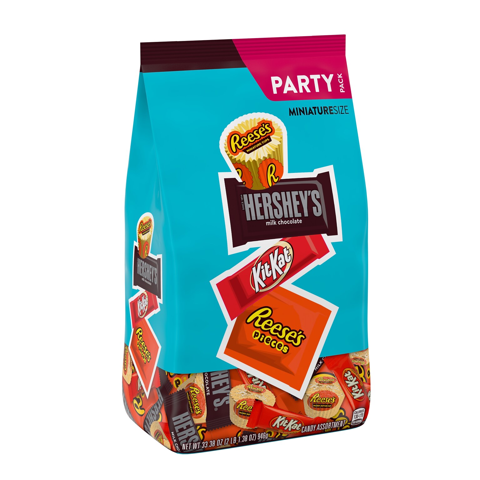 Hersheys Party Pack Miniatures Reeses, Hersheys, KitKAt & Reeses Pieces Milk Chocolate Variety, 33.38 oz. (HEC39991)