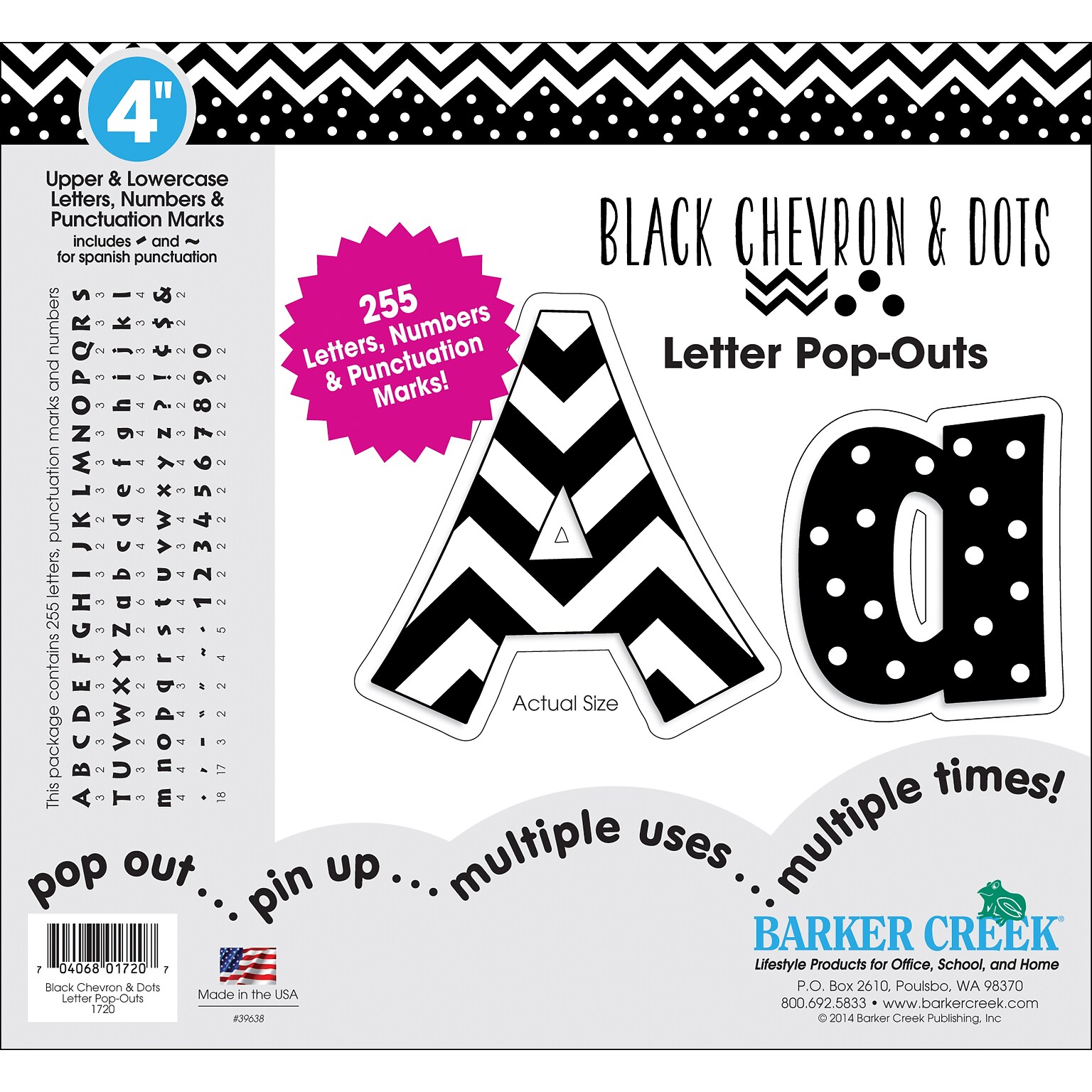 Barker Creek Publishing Chevron and Dots Pop-Out Letters, Black