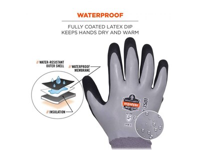 Ergodyne ProFlex 7501 Waterproof Winter Work Gloves, Gray, Large, 12 Pairs (17634)