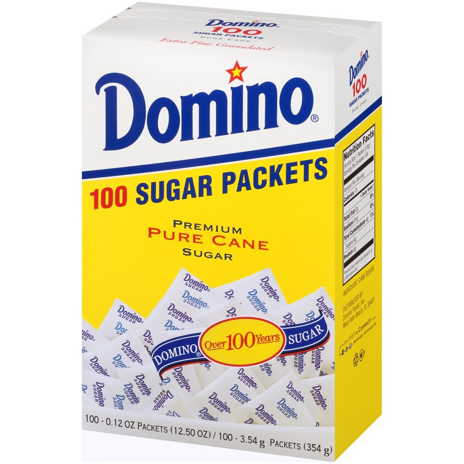 Domino Pure Cane Sugar Packets, 100 Packets/Box (DMN90554)