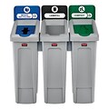 Rubbermaid Slim Jim Recycling Station Three Stream Landfill/Mixed Recycling/Compost, 23 Gal., Gray (