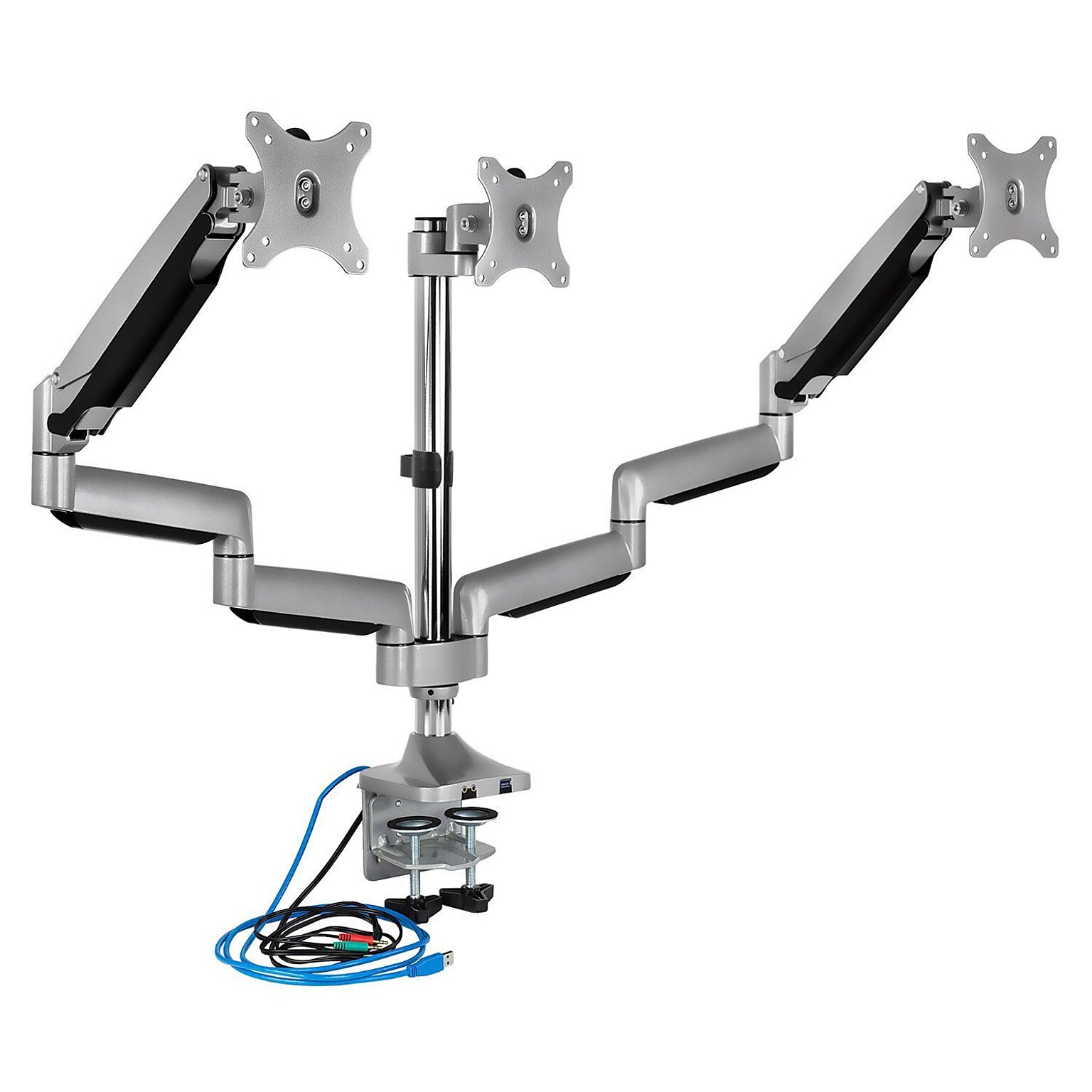 Mount-It! Height Adjustable Triple Monitor Mount Arms with USB Port for 24 to 32 Displays (MI-2753)