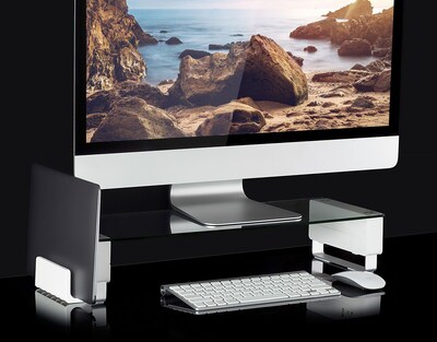 Mount-It! Glass Computer Monitor Stand with Brushed Aluminum Legs, 66 lbs. Capacity (MI-7264)
