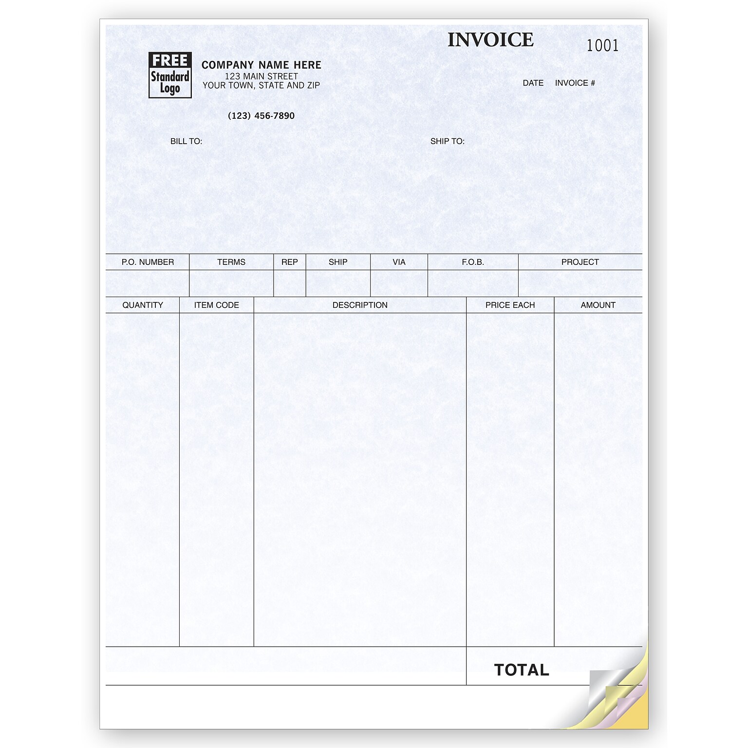 Custom Product Invoices, Laser, 2 Parts, 1 Color Printing, 8 1/2 x 11, 500/Pack