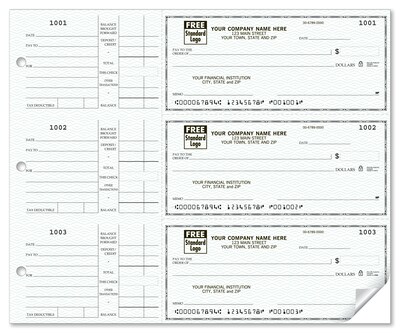 Custom 3-On-A-Page Compact Size Checks,, Side-Tear Voucher, 1 Ply, Standard Color, 1 Color Printing,