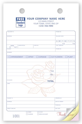 Custom Florist Register Form, Classic Design, Large Format, 3 Parts, 1 Color Printing, 5 1/2 x 8 1/