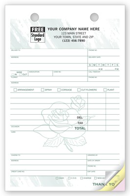 Custom Florist Register Form, Colors Design, Large Format, 3 Parts, 1 Color Printing, 5 1/2 x 8 1/2