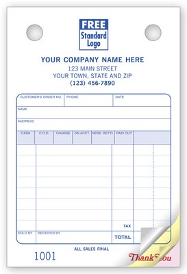 Custom Multi-Purpose Register Form, Classic Design, Small Format, NO CASH RETURNS, 3 Parts, 1 Color