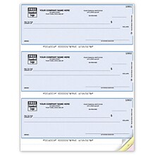 Custom 3-To-A-Page Laser Checks, Unlined, 3 Ply/Triplicate, 1 Color Printing, Standard Check Color,