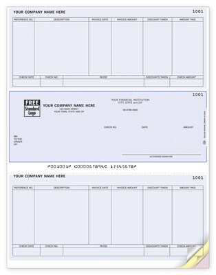 Custom Laser Middle Check, Accounts Payable, 3 Ply/Triplicate, 2 Color Printing, Standard Check Colo