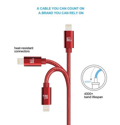 Apple Certified Durable Lightning Cable for iPhone, iPad, 4ft Red (LGHTMFI4FT-RED)