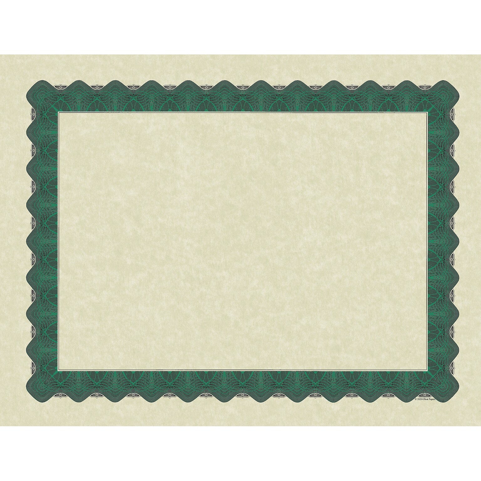 Great Papers Metallic Certificates, 8.5 x 11, Beige/Green, 100/Pack (934200)