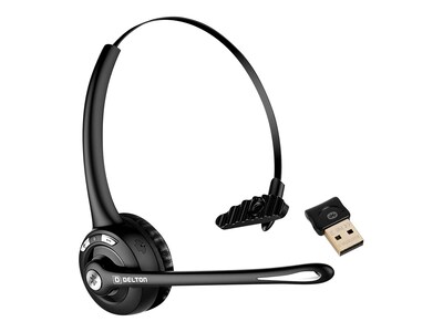 Delton 10X Wireless Noise-Canceling Bluetooth Mono Computer Headset, Auto-Pair USB Dongle, Over-the-