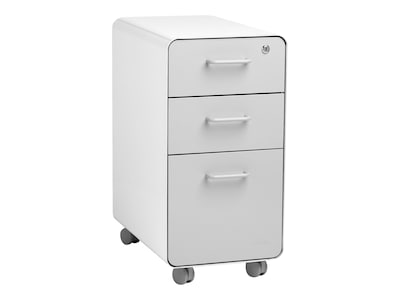 Poppin The Sort-It-Out 3-Drawer Mobile Vertical File Cabinet, Letter/Legal Size, Lockable, White/Lig