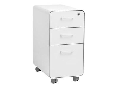 Poppin The Sort-It-Out 3-Drawer Mobile Vertical File Cabinet, Letter/Legal Size, Lockable, 25"H x 12.5"W x 20"D, White (104742)