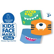 Educational Insights Reusable Face Masks, Kids, Dinosaur/Tiger/Shark, 3/Pack (8952)