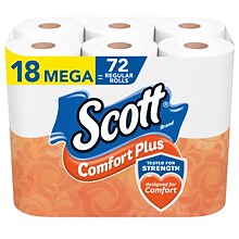 Scott Comfort Plus Toilet Paper, 1-Ply, White, 462 Sheets/Roll, 18 Mega Rolls/Pack (49729)