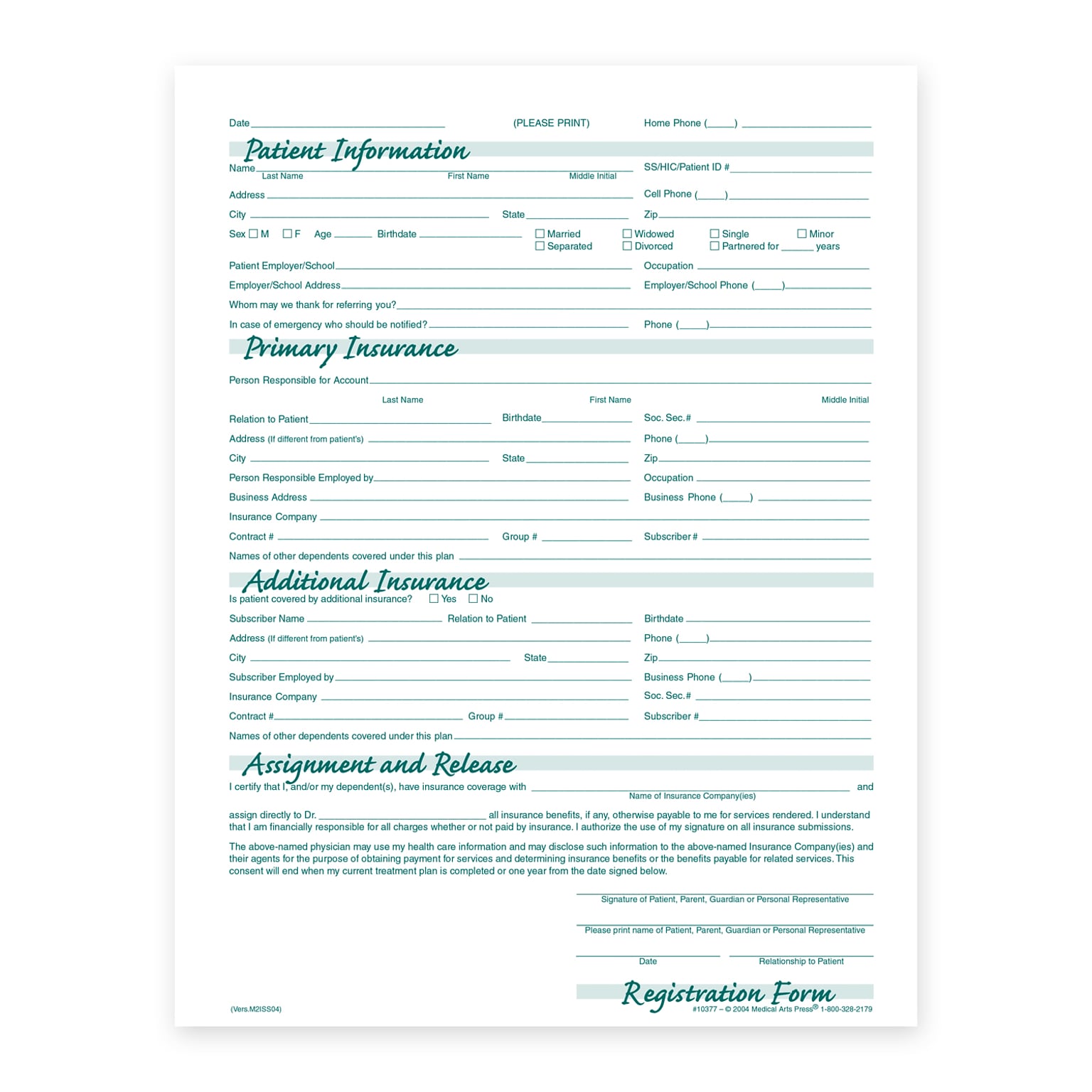 Custom 1-Sided Patient Registration FormFamily™ Sheets, 8-1/2 x 11, 2-Hole Top Punched, 250 Sheets per Pack