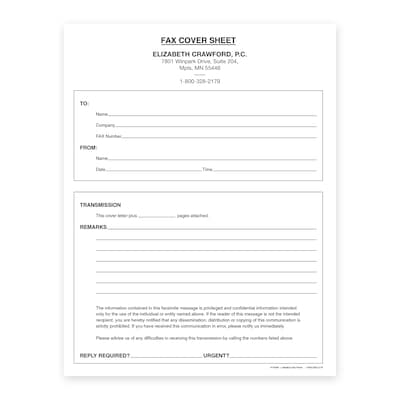 Custom Privacy Notices Fax Cover Slips, 8-1/2 x 11, 100 Sheets per Pad