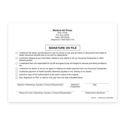 Custom Insurance Authorization Slips, 5-1/2" x 4", 100 Sheets per Pad