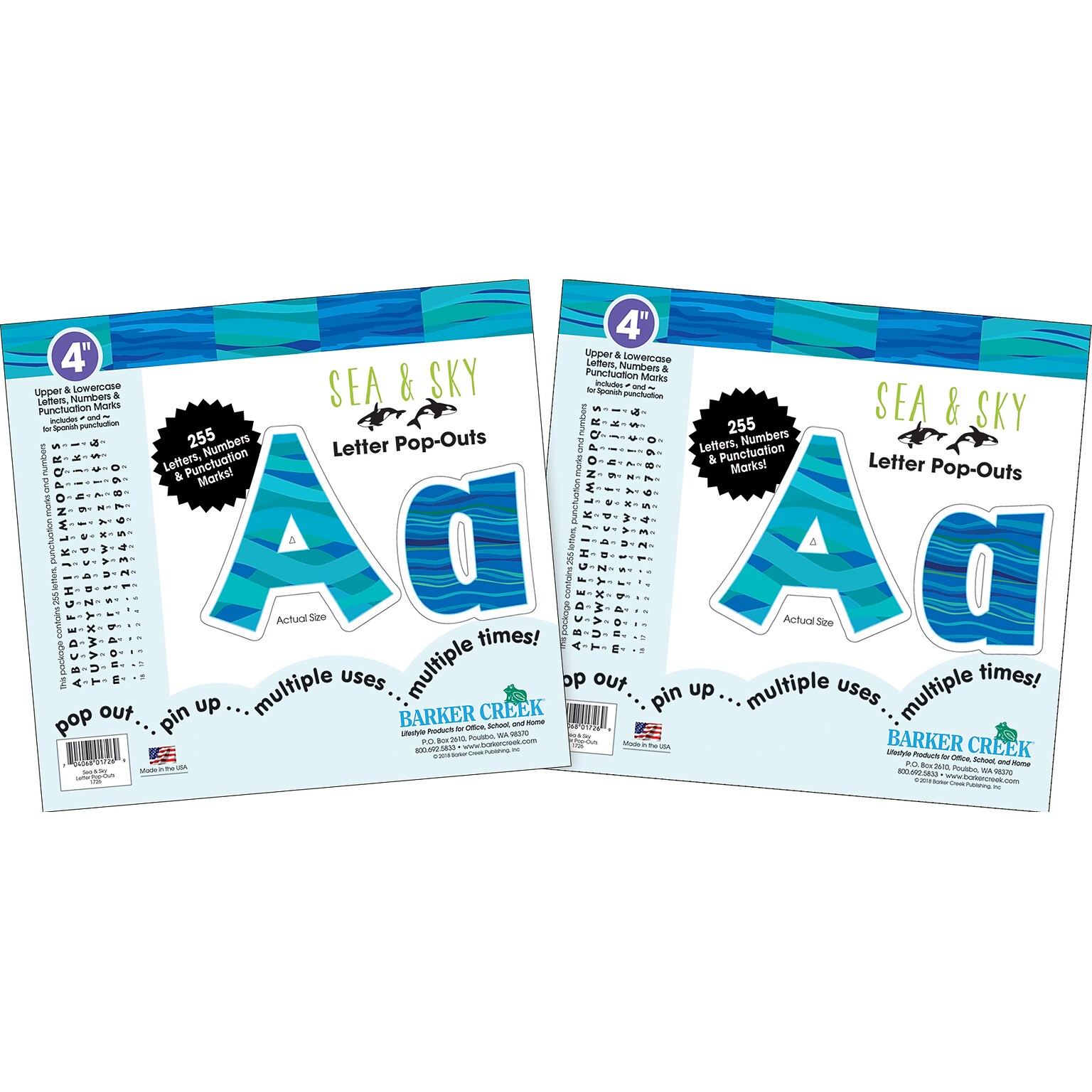 Barker Creek 4 Letter Pop-Out 2-Pack, Sea & Sky, 510 Characters/Set (BC3975)