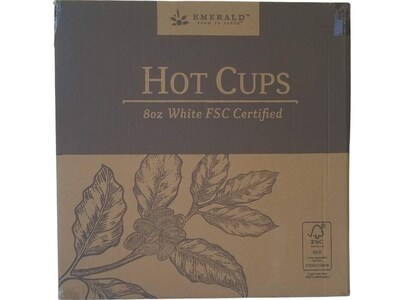 Emerald Paper Hot Cup, 8 oz., White, 50/Pack, 20 Packs/Box (EMR8W)