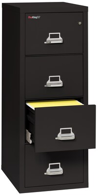 FireKing Classic 4-Drawer Vertical File Cabinet, Fire Resistant, Legal, Black, 25" (4-2125-CBL)