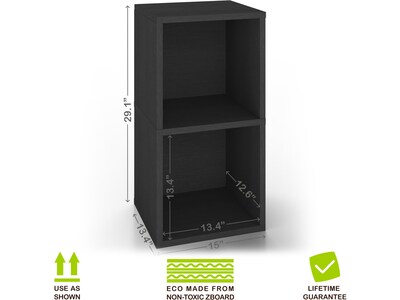 Way Basics 29.1" H x 15" W Eco 2-Shelf Modern Cube Storage and Vinyl Record Shelf, Black Wood Grain (BS-SCUBE-2-BK)