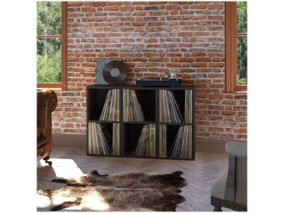 Way Basics 29.1" H x 15" W Eco 2-Shelf Modern Cube Storage and Vinyl Record Shelf, Black Wood Grain (BS-SCUBE-2-BK)
