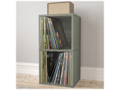 Way Basics 29.1" H x 15" W Eco 2-Shelf Modern Cube Storage and Vinyl Record Shelf, Gray Wood Grain (BS-SCUBE-2-GY)