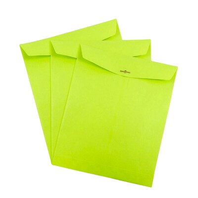 JAM Paper 10 x 13 Open End Catalog Colored Envelopes with Clasp Closure, Ultra Lime Green, 50/Pack (v0128186i)