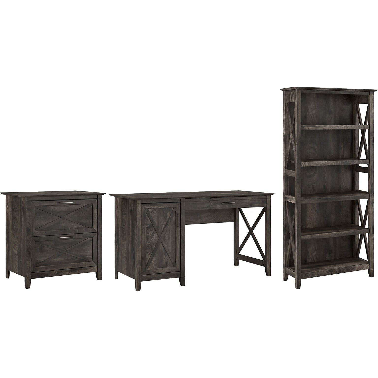 Bush Furniture Key West 54W Computer Desk with File Cabinet and Bookcase, Dark Gray Hickory (KWS009GH)